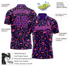 Load image into Gallery viewer, Custom Purple Pink 3D Pattern Design Leopard Print Performance Golf Polo Shirt