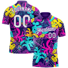 Load image into Gallery viewer, Custom Graffiti Pattern White-Purple 3D Performance Golf Polo Shirt