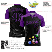 Load image into Gallery viewer, Custom Black Purple 3D Pattern Design Billiards Performance Polo Shirt
