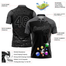 Load image into Gallery viewer, Custom Black Gray 3D Pattern Design Billiards Performance Polo Shirt