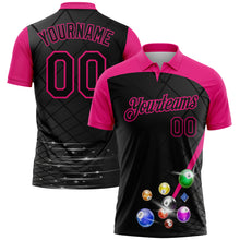 Load image into Gallery viewer, Custom Black Hot Pink 3D Pattern Design Billiards Performance Polo Shirt
