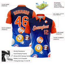 Load image into Gallery viewer, Custom Royal Orange-White 3D Pattern Design Billiards Performance Polo Shirt