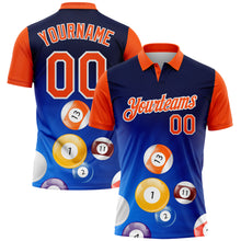 Load image into Gallery viewer, Custom Royal Orange-White 3D Pattern Design Billiards Performance Polo Shirt