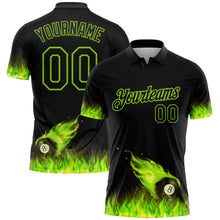 Load image into Gallery viewer, Custom Black Neon Green 3D Pattern Design Flame Billiards 8 Ball Performance Polo Shirt
