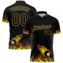 Load image into Gallery viewer, Custom Black Old Gold 3D Pattern Design Flame Billiards 8 Ball Performance Polo Shirt