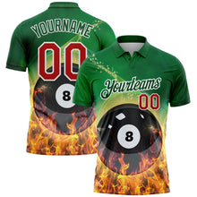 Load image into Gallery viewer, Custom Green Red-White 3D Pattern Design Flame Billiards 8 Ball Performance Polo Shirt