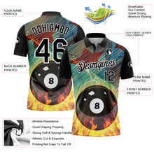 Load image into Gallery viewer, Custom Black White 3D Pattern Design Flame Billiards 8 Ball Performance Polo Shirt