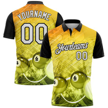 Load image into Gallery viewer, Custom Yellow White-Black 3D Pattern Design Billiards Performance Polo Shirt