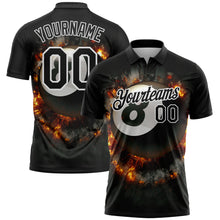 Load image into Gallery viewer, Custom Black White 3D Pattern Design Flame Billiards 8 Ball Performance Polo Shirt