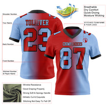 Load image into Gallery viewer, Custom Light Blue Red-Black Mesh Authentic Gradient Fashion Football Jersey