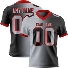 Load image into Gallery viewer, Custom Black Gray-Red Mesh Authentic Gradient Fashion Football Jersey