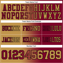 Load image into Gallery viewer, Custom Maroon Old Gold-Black Mesh Authentic Gradient Fashion Football Jersey