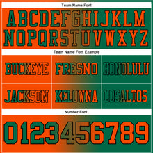 Load image into Gallery viewer, Custom Kelly Green Orange-Black Mesh Authentic Gradient Fashion Football Jersey