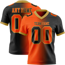 Load image into Gallery viewer, Custom Black Orange-Old Gold Mesh Authentic Gradient Fashion Football Jersey
