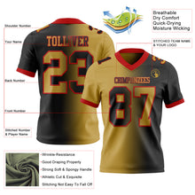 Load image into Gallery viewer, Custom Black Old Gold-Red Mesh Authentic Gradient Fashion Football Jersey