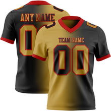 Load image into Gallery viewer, Custom Black Old Gold-Red Mesh Authentic Gradient Fashion Football Jersey