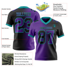 Load image into Gallery viewer, Custom Black Purple-Teal Mesh Authentic Gradient Fashion Football Jersey