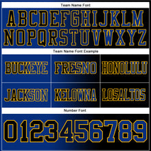Load image into Gallery viewer, Custom Black Royal-Gold Mesh Authentic Gradient Fashion Football Jersey