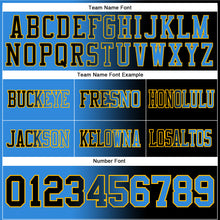Load image into Gallery viewer, Custom Black Powder Blue-Gold Mesh Authentic Gradient Fashion Football Jersey