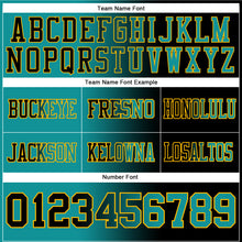 Load image into Gallery viewer, Custom Black Teal-Gold Mesh Authentic Gradient Fashion Football Jersey