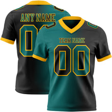 Load image into Gallery viewer, Custom Black Teal-Gold Mesh Authentic Gradient Fashion Football Jersey