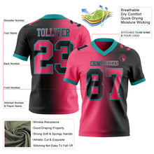 Load image into Gallery viewer, Custom Black Neon Pink-Teal Mesh Authentic Gradient Fashion Football Jersey