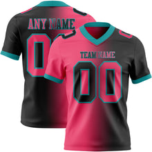 Load image into Gallery viewer, Custom Black Neon Pink-Teal Mesh Authentic Gradient Fashion Football Jersey
