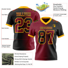 Load image into Gallery viewer, Custom Black Crimson-Gold Mesh Authentic Gradient Fashion Football Jersey