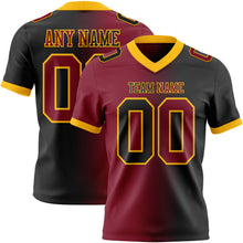Load image into Gallery viewer, Custom Black Crimson-Gold Mesh Authentic Gradient Fashion Football Jersey