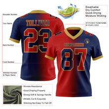 Load image into Gallery viewer, Custom Navy Red-Old Gold Mesh Authentic Gradient Fashion Football Jersey