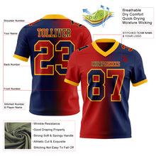 Load image into Gallery viewer, Custom Navy Red-Gold Mesh Authentic Gradient Fashion Football Jersey