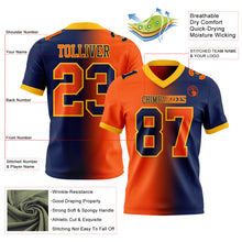 Load image into Gallery viewer, Custom Navy Orange-Gold Mesh Authentic Gradient Fashion Football Jersey