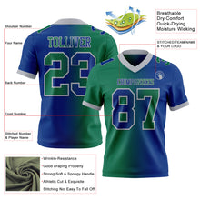 Load image into Gallery viewer, Custom Royal Kelly Green-Gray Mesh Authentic Gradient Fashion Football Jersey