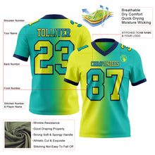 Load image into Gallery viewer, Custom Aqua Neon Yellow-Navy Mesh Authentic Gradient Fashion Football Jersey