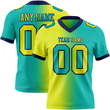 Load image into Gallery viewer, Custom Aqua Neon Yellow-Navy Mesh Authentic Gradient Fashion Football Jersey