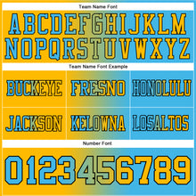 Load image into Gallery viewer, Custom Sky Blue Gold-Black Mesh Authentic Gradient Fashion Football Jersey