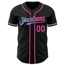 Load image into Gallery viewer, Custom Black Pink-Light Blue Authentic Gradient Fashion Baseball Jersey
