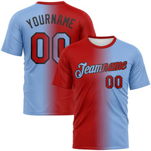 Load image into Gallery viewer, Custom Light Blue Red-Black Gradient Fashion Performance T-Shirt