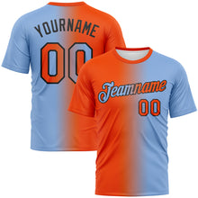 Load image into Gallery viewer, Custom Light Blue Orange-Black Gradient Fashion Performance T-Shirt
