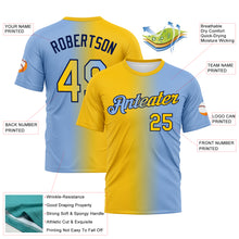 Load image into Gallery viewer, Custom Light Blue Yellow-Navy Gradient Fashion Performance T-Shirt
