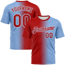 Load image into Gallery viewer, Custom Light Blue Red-White Gradient Fashion Performance T-Shirt