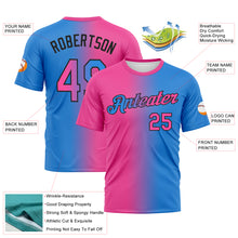 Load image into Gallery viewer, Custom Powder Blue Pink-Black Gradient Fashion Performance T-Shirt