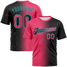 Load image into Gallery viewer, Custom Black Neon Pink-Teal Gradient Fashion Performance T-Shirt