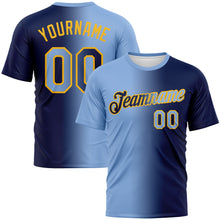 Load image into Gallery viewer, Custom Navy Light Blue-Gold Gradient Fashion Performance T-Shirt