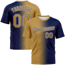 Load image into Gallery viewer, Custom Navy Old Gold-White Gradient Fashion Performance T-Shirt