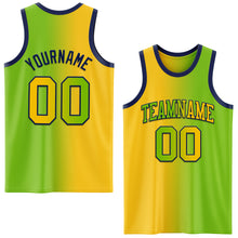 Load image into Gallery viewer, Custom Neon Green Yellow-Navy Authentic Gradient Fashion Basketball Jersey