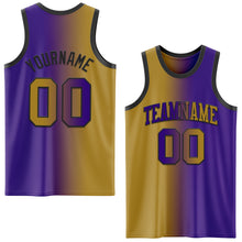 Load image into Gallery viewer, Custom Purple Old Gold-Black Authentic Gradient Fashion Basketball Jersey