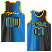 Load image into Gallery viewer, Custom Black Powder Blue-Gold Authentic Gradient Fashion Basketball Jersey