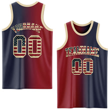 Load image into Gallery viewer, Custom Navy Vintage USA Flag Maroon-Cream Authentic Gradient Fashion Basketball Jersey