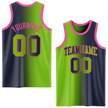 Load image into Gallery viewer, Custom Navy Neon Green-Pink Authentic Gradient Fashion Basketball Jersey